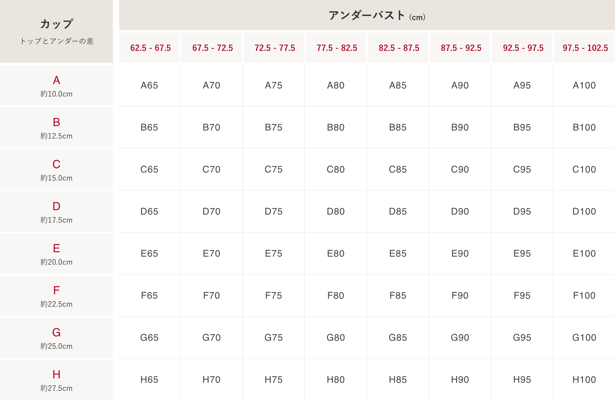 ブラジャーのサイズ
